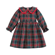 LUOGENLI Graduation Dresses for Girls 12-14 Kids Toddler Baby Girls Spring Winter Plaid Christmas Long Sleeve Princess Dress Girls' Dresses Size 14 Dresses for Girls 6-7 Years Old 3-4 Years